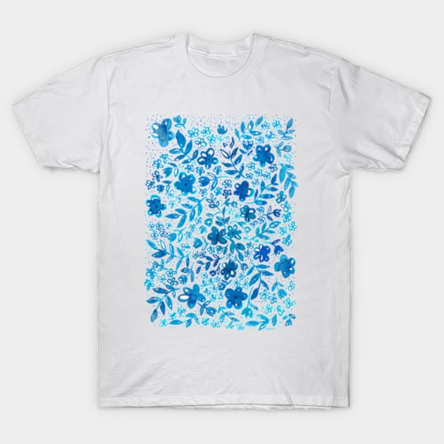 Indigo Floral Blue pattern T-Shirt by RanitasArt